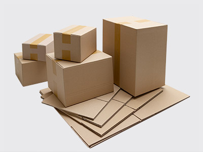 various corrugated cardboard folding boxes - horizontal and folded