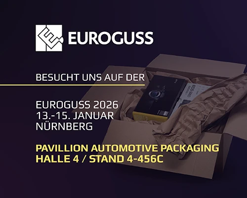 Vom 13.-15.01.2026 präsentieren wir auf der Euroguss unsere umweltfreundlichen Verpackungslösungen im Packaging Pavillion in Halle 4 am Stand 4-456C und geben so Besuchern die Möglichkeit, unsere Lösungen im Bereich Füllen und Polstern live zu erleben.